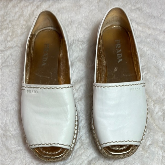 Prada White Leather Loafers - Picture 1 of 12